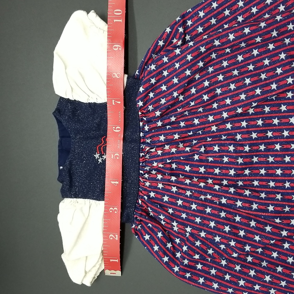 Handcrafted Handmade Red, White and Blue Americana Doll Dress - Picture 6 of 9
